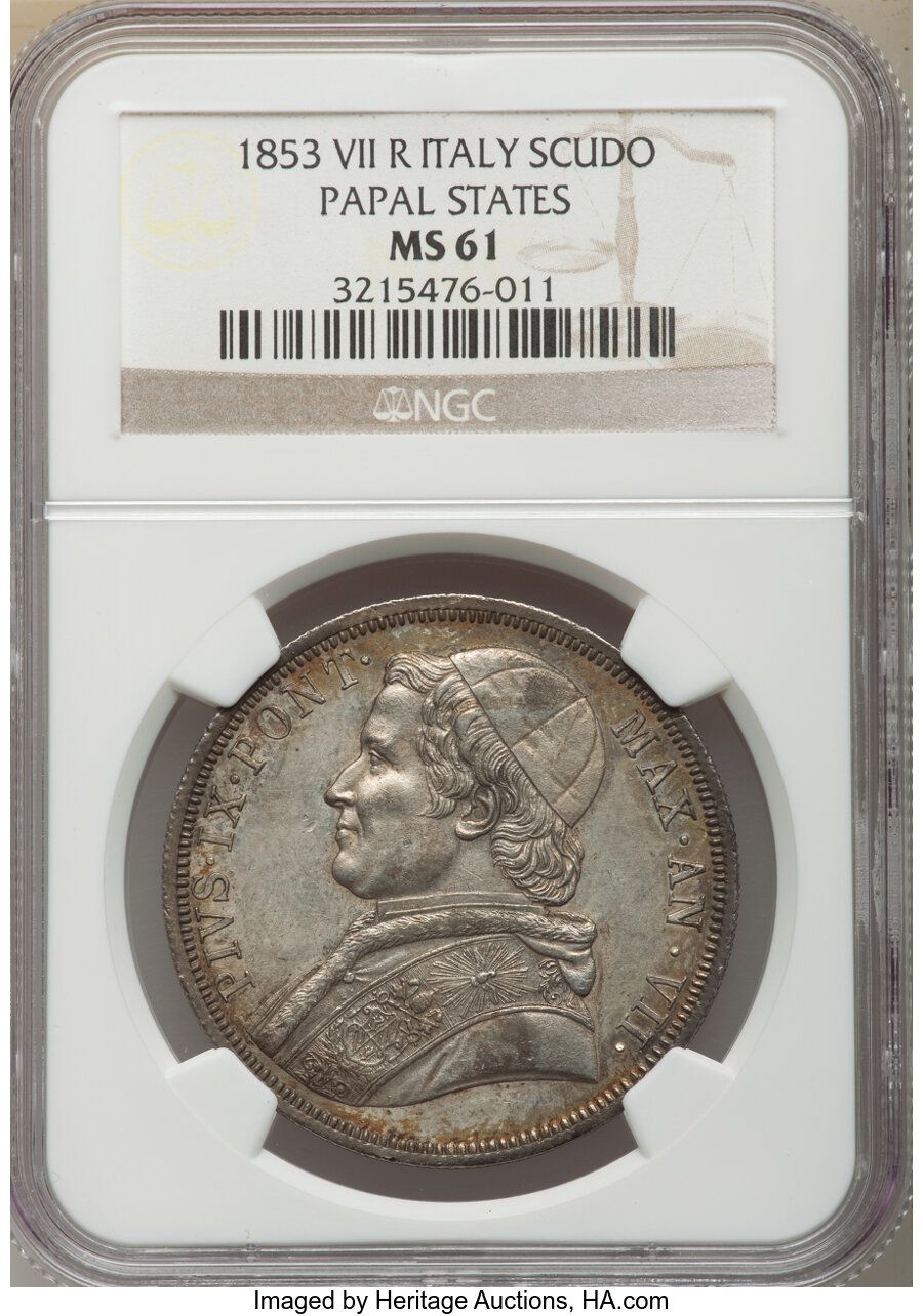 1853年 教皇領 1スクード銀貨 PIUS IX 古銭 1853年 教皇領 1スクード