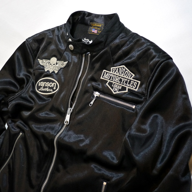 VANSON (バンソン）クロスボーンスカル 刺繍 ボンディング ライダース
