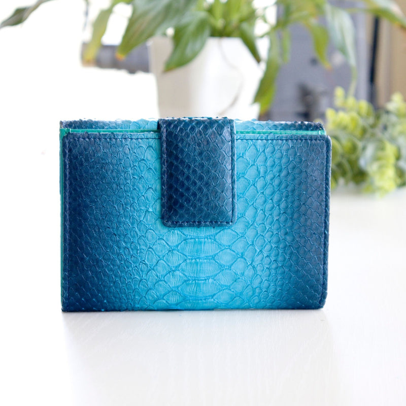 大容量・軽量】二つ折り財布 蛇革 カルテラ （ブルーグラデーション