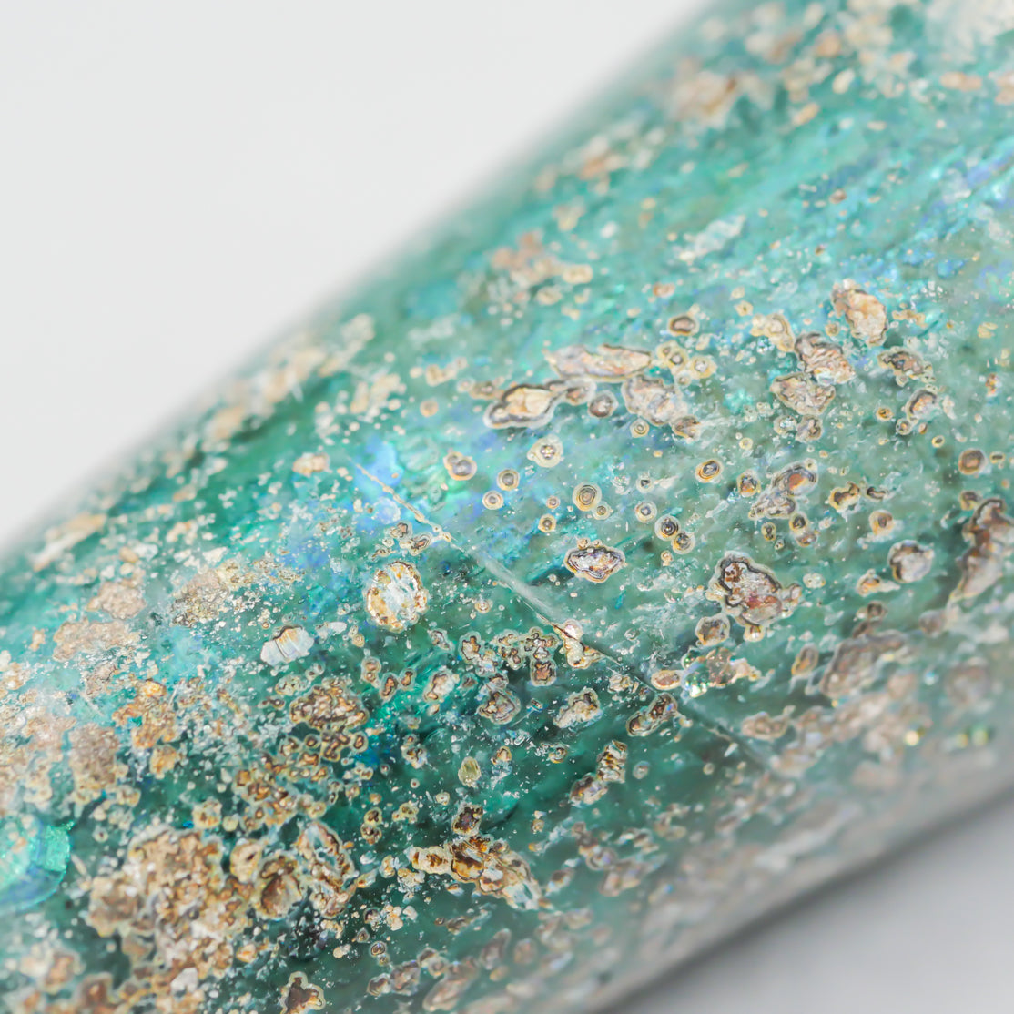 ローマングラス ガラス製細長ボトル 透明 青緑色 ローマングラス