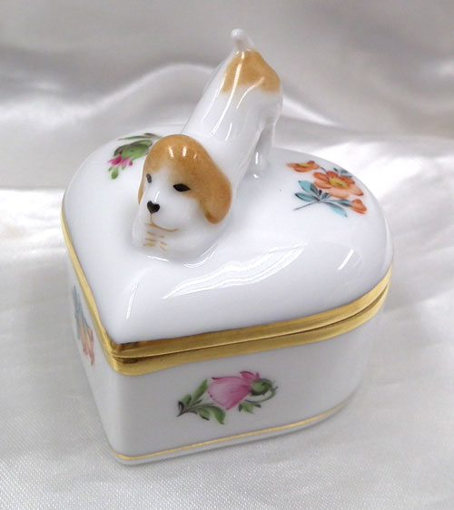 ヘレンドハート型透かしボンボン入れハンドペイント 美術品