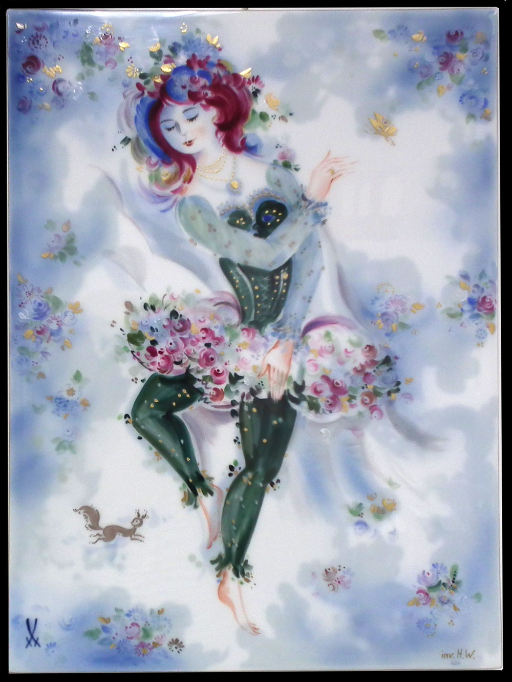 マイセン 「卓上の果物」H・ブレチュナイダー 陶板画 14.5センチ