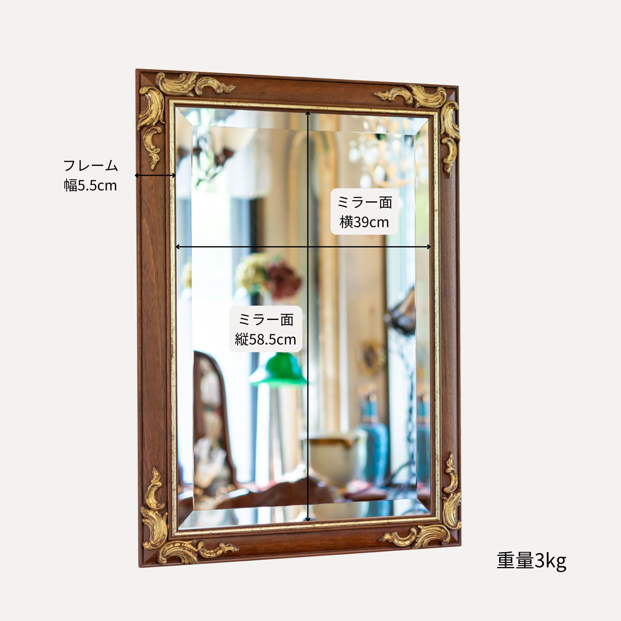 英国アンティークミラー/鏡/ハンドペイント イングリッシュガーデン