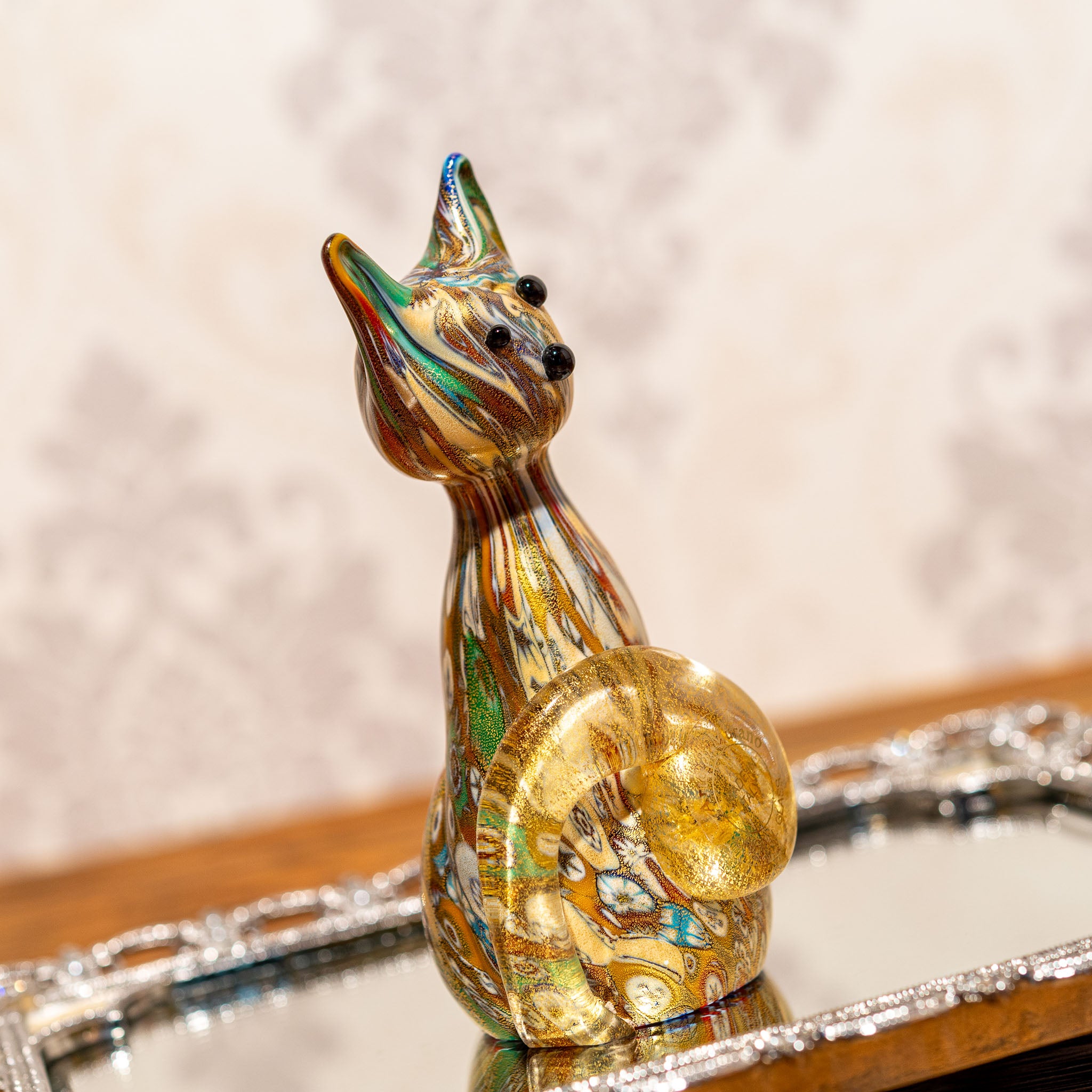 イタリア製 ベネチアンガラス 猫型 置物 キャット - エステルノ