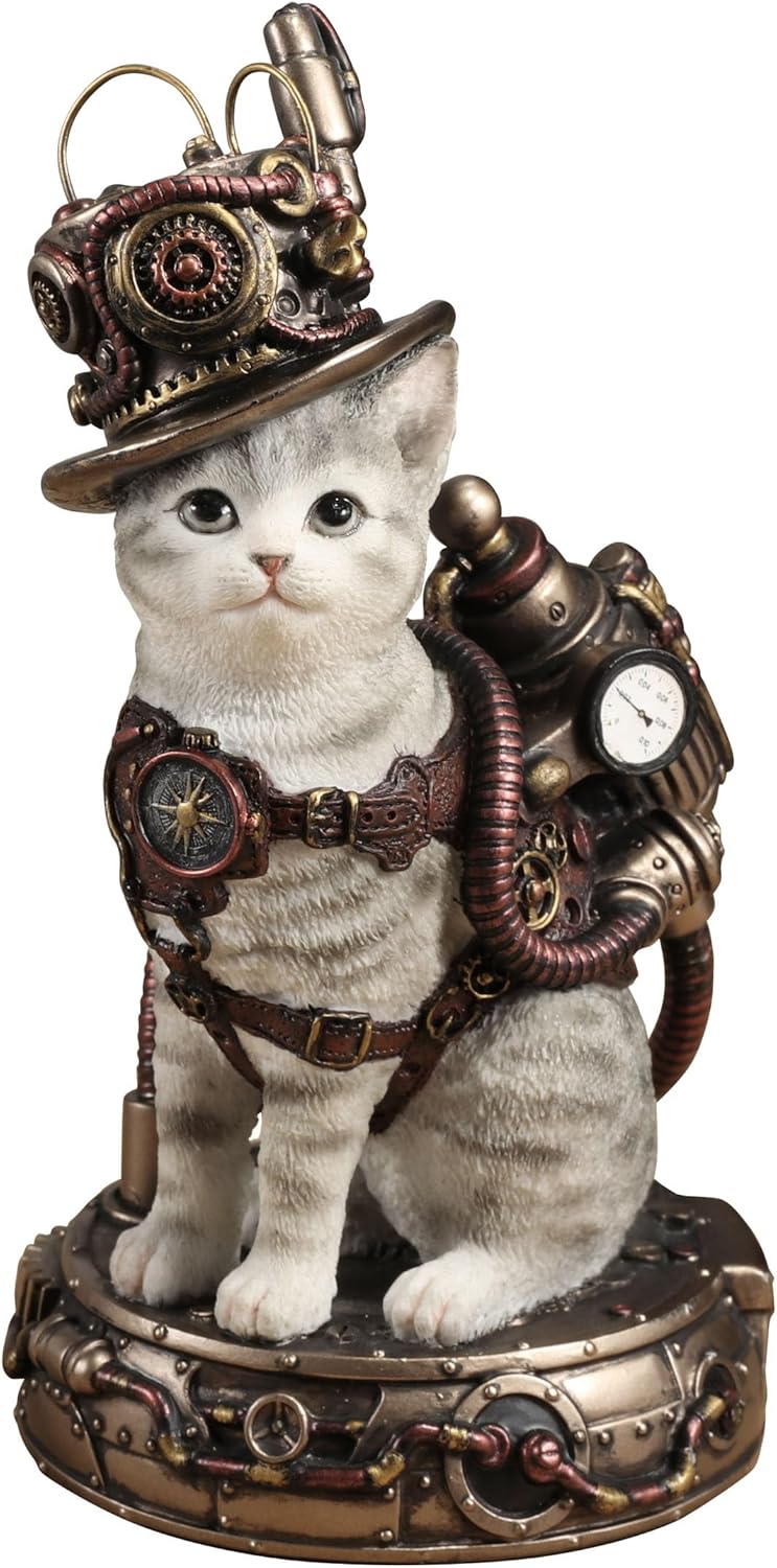 Steampunk Chaotic Neutral Cat Figurine - Fantasy Gifts