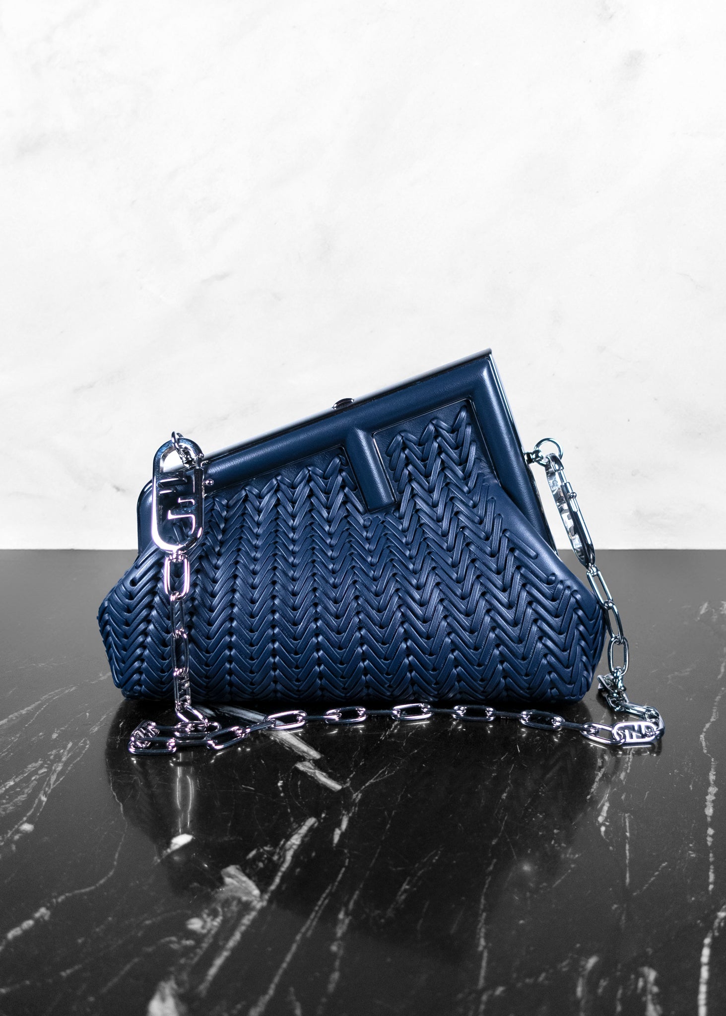 Fendi First Small Midnight Blue Woven Leather Bag – Fashion Full