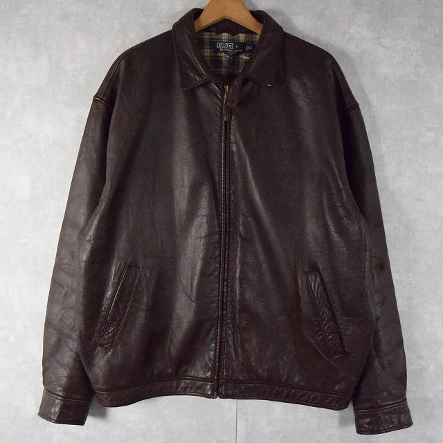 ポロラルフローレン ブラウン 革ジャン スムース スウィングトップ