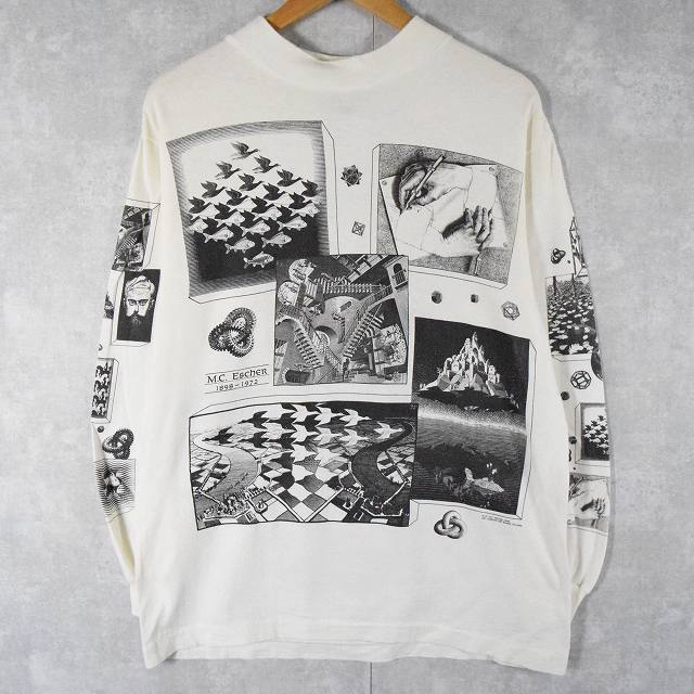 90年代 90s エッシャー アメリカ製 白 ホワイト 鳥 長袖 Tシャツ