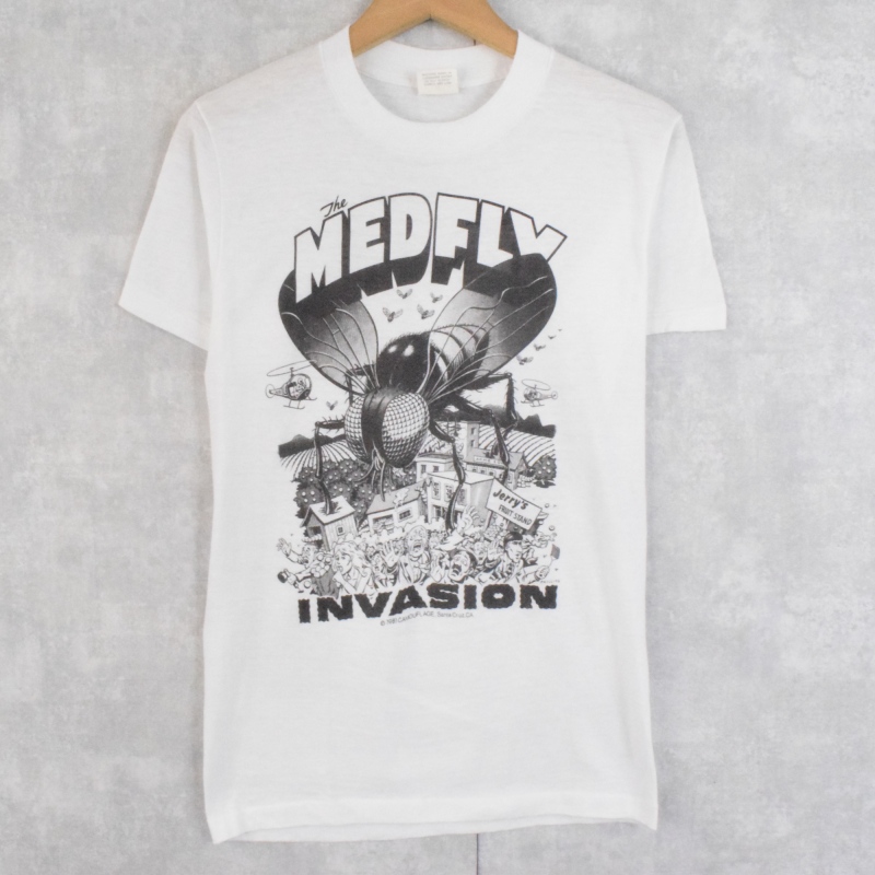 80s 80年代 アメリカ製 ハエ 虫 イラスト 絵 白 ホワイト 半袖 ジム