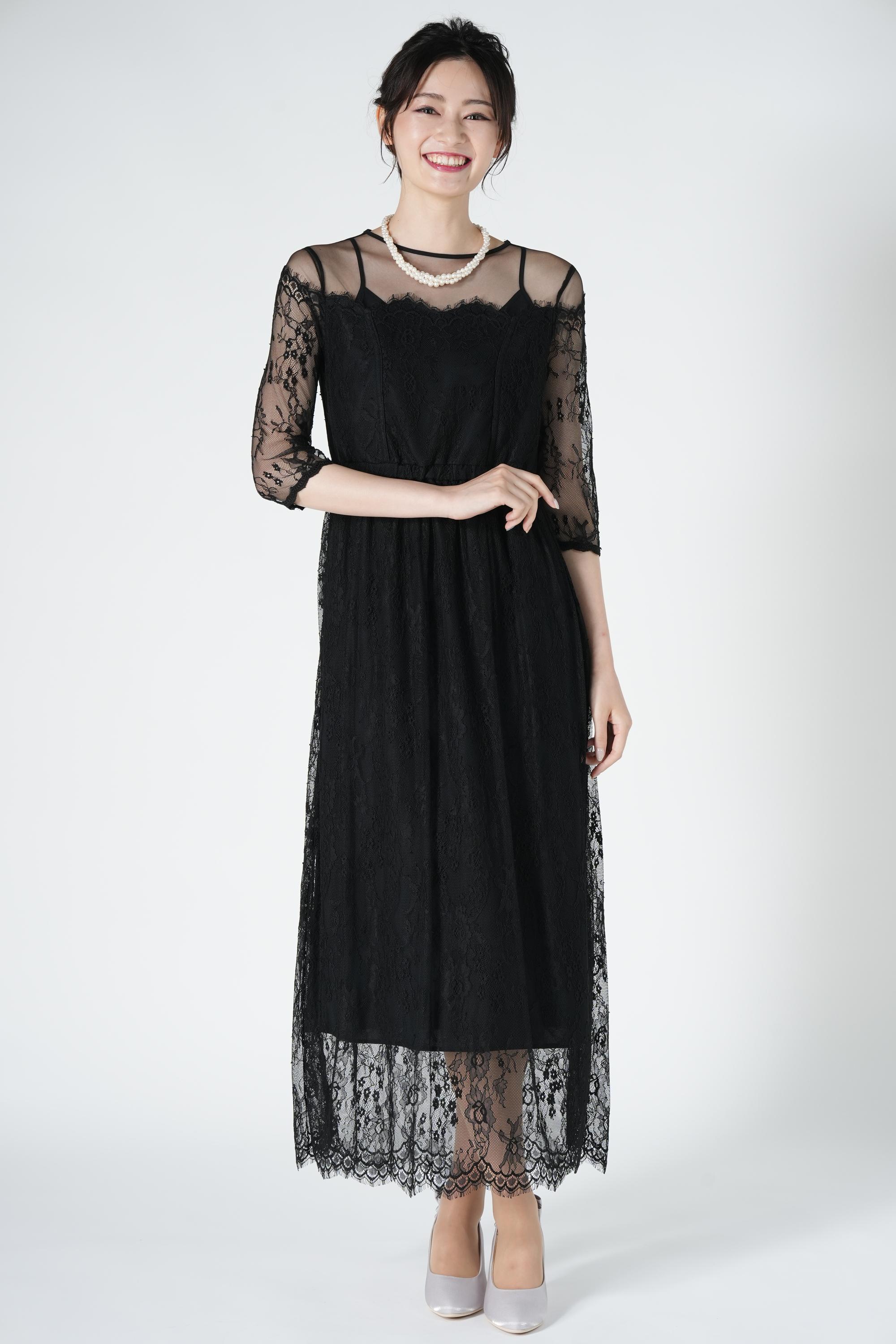 SNIDEL スカラレース上品ブラックドレス (M) をレンタル - 結婚式