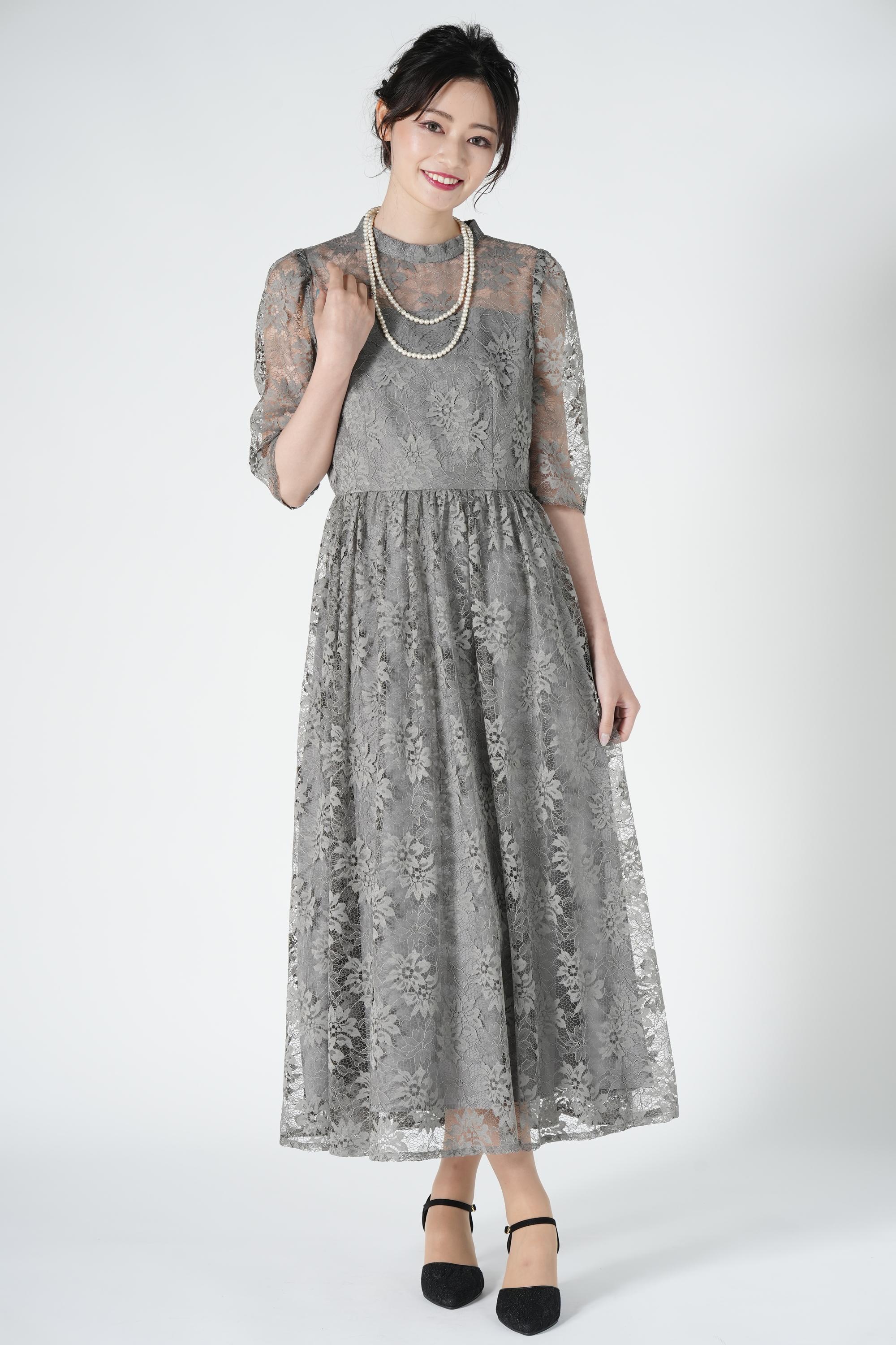 AIMER ニュアンスグレー花刺繍レースドレス (L) をレンタル - 結婚式