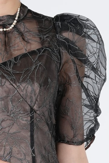 LILY BROWN エンボスグリッター刺繍ブラウンドレス (M) をレンタル