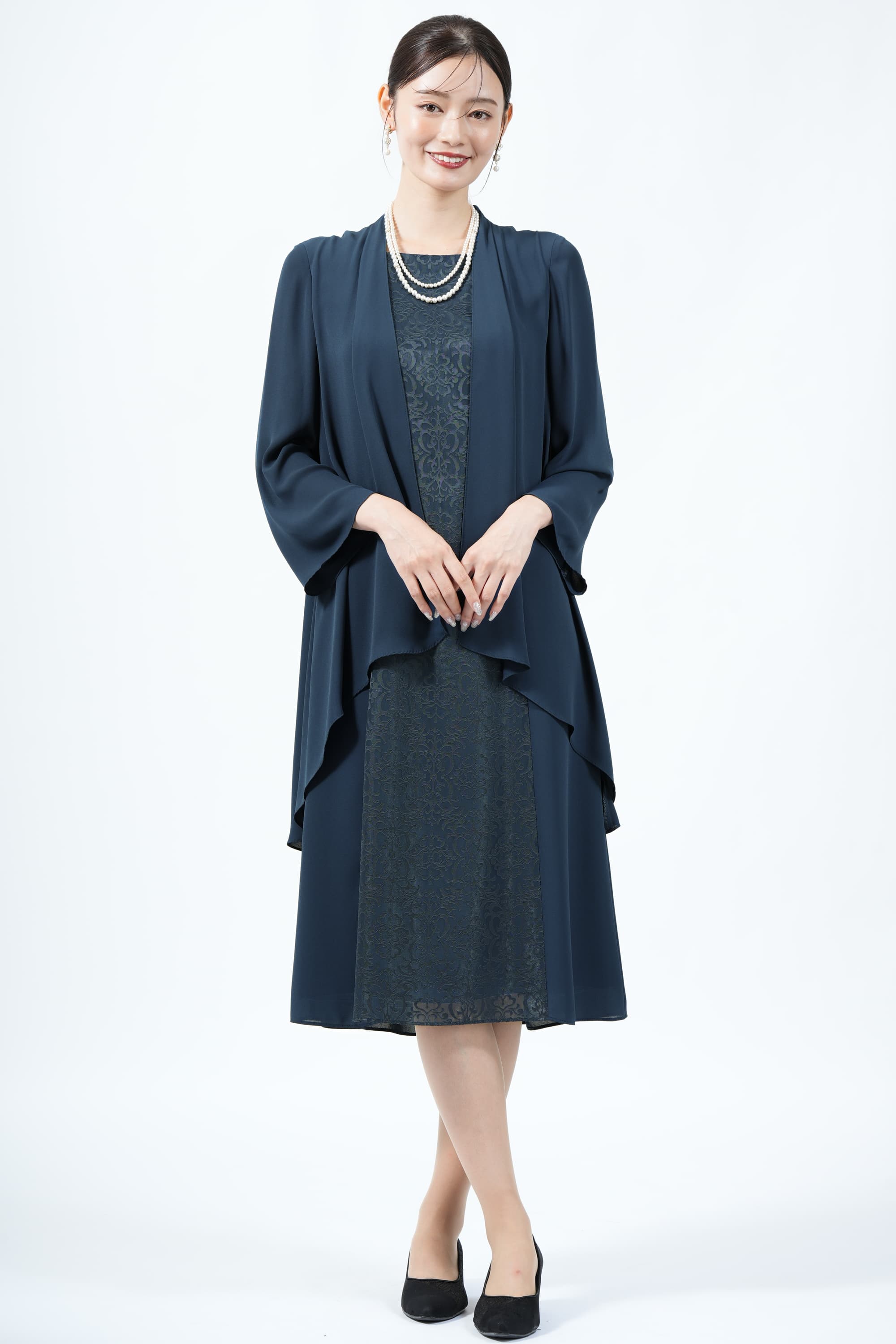 Apploberry 東京ソワール オパールダマスク柄ブルーグリーンドレス (LL