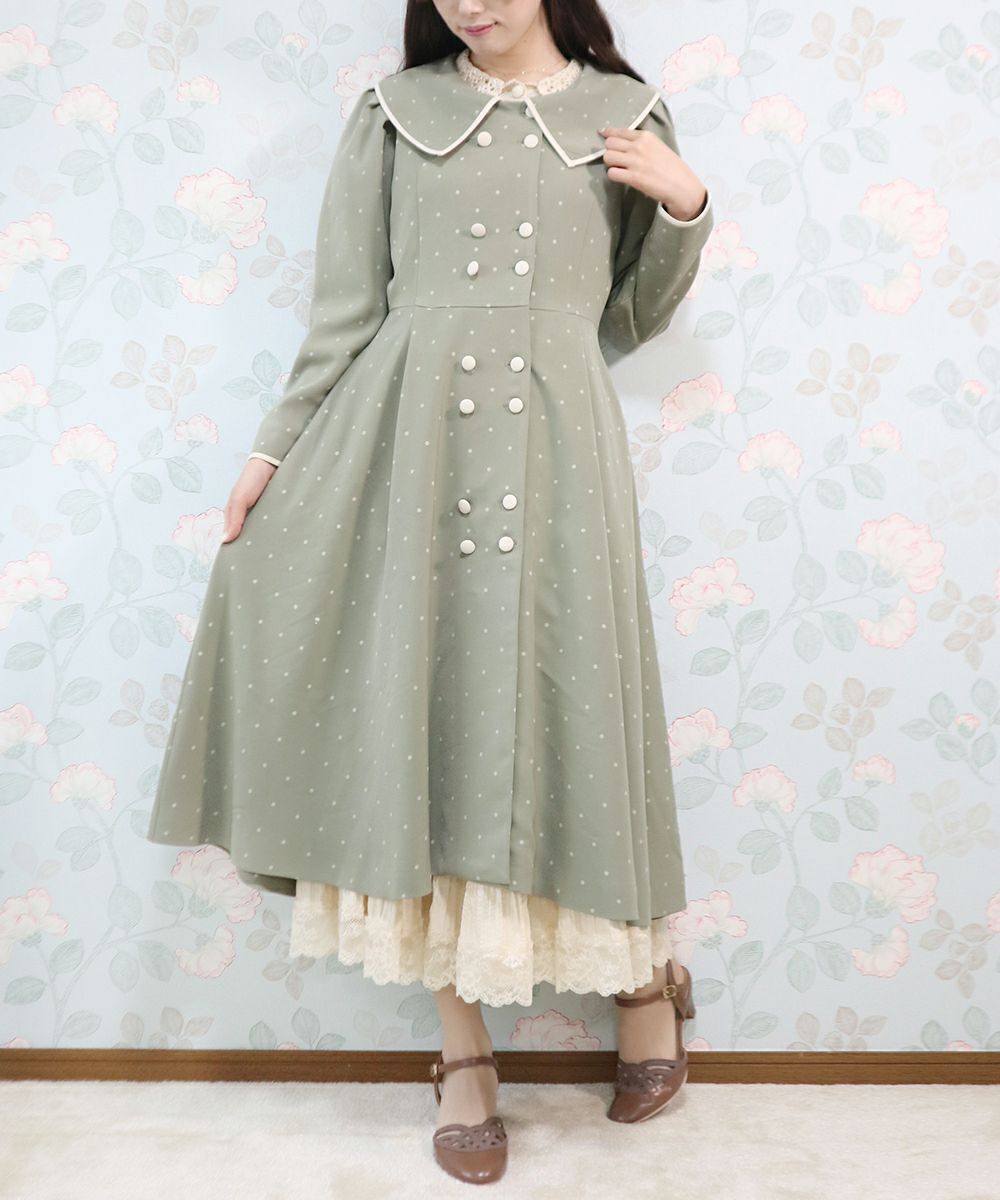 □配色パイピングドット柄ワンピースコート/an another angelus
