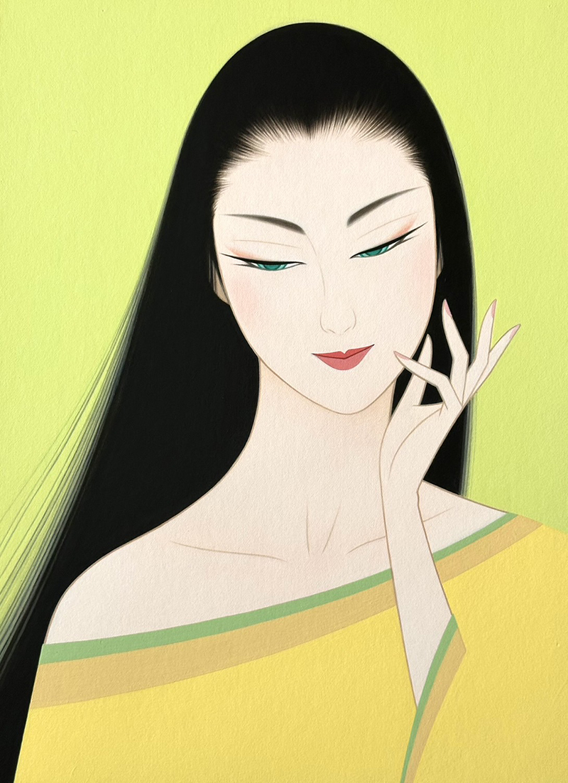 希少品 鶴田一郎 美人画 絵画 日本女性 年代物 保管品 複製画 1954年