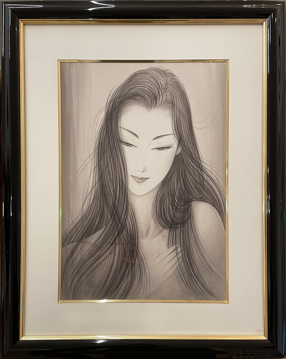 希少品】鶴田一郎 美人画 絵画 日本女性 額入り 年代物 保管品 骨董