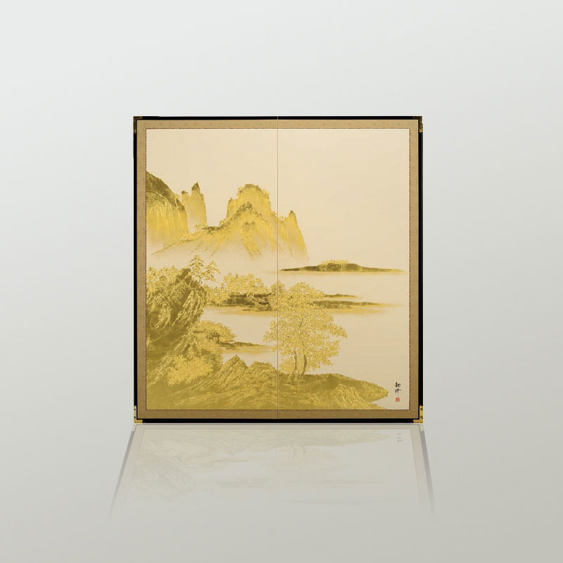 風炉先屏風、溜塗縁、呉竹金箔図、両面使い、はな15番