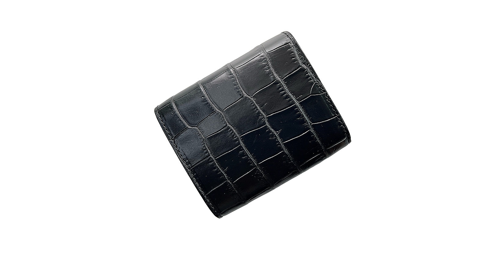 クロコダイル革｜小さい二つ折り財布 2.0｜マット加工 黒/黒