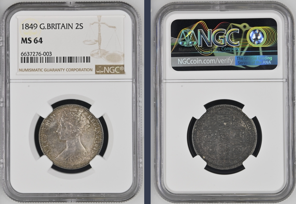 1849年 英国 ヴィクトリア女王 ゴシック ゴッドレス フローリン銀貨