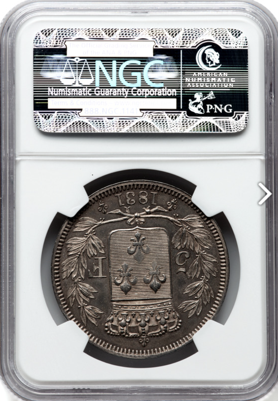 1831年 フランス🇫🇷 アンリ5世 パターン 5フラン銀貨 NGC MS62