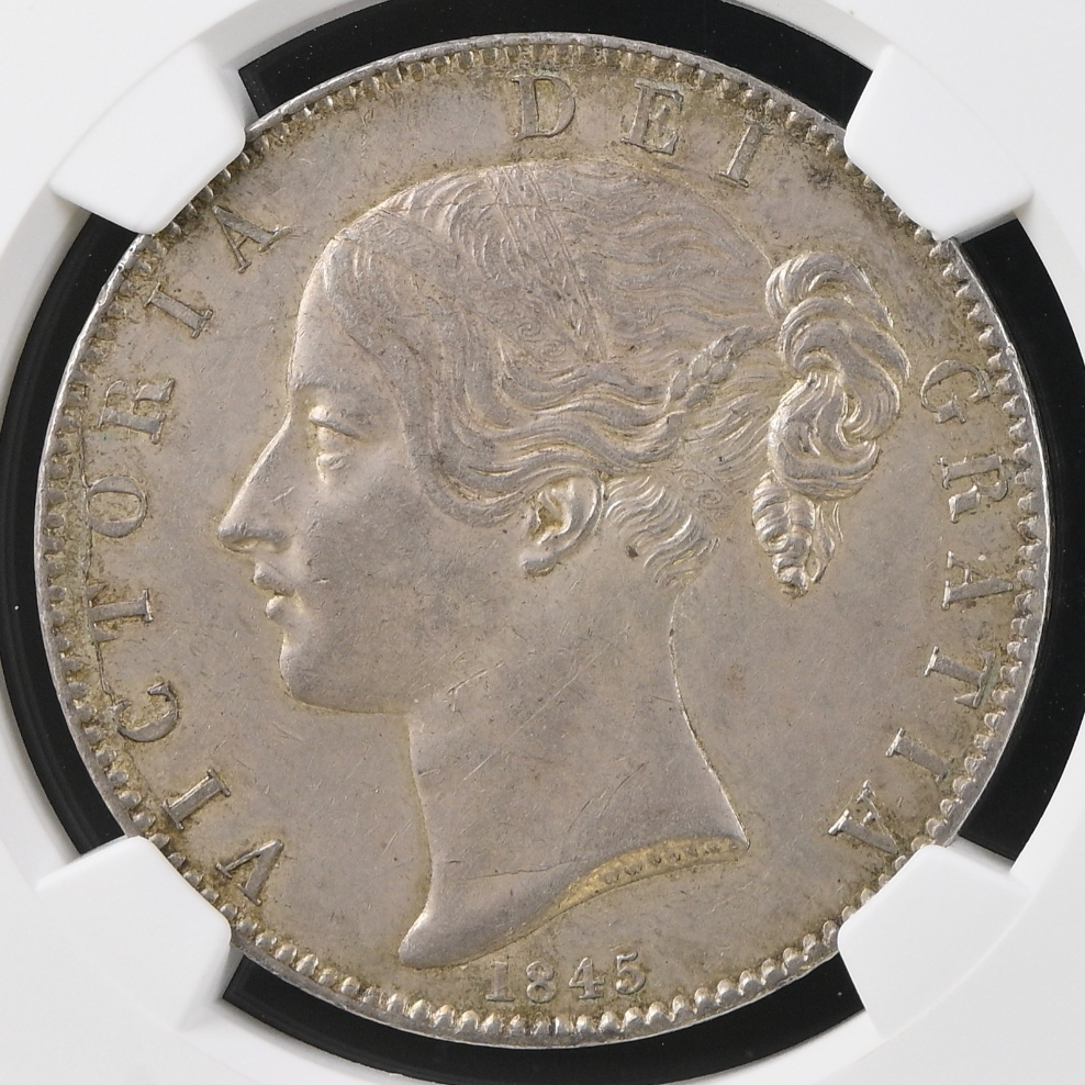 1845年 英国🇬🇧 ヴィクトリア女王 クラウン銀貨 ヤングヘッド NGC