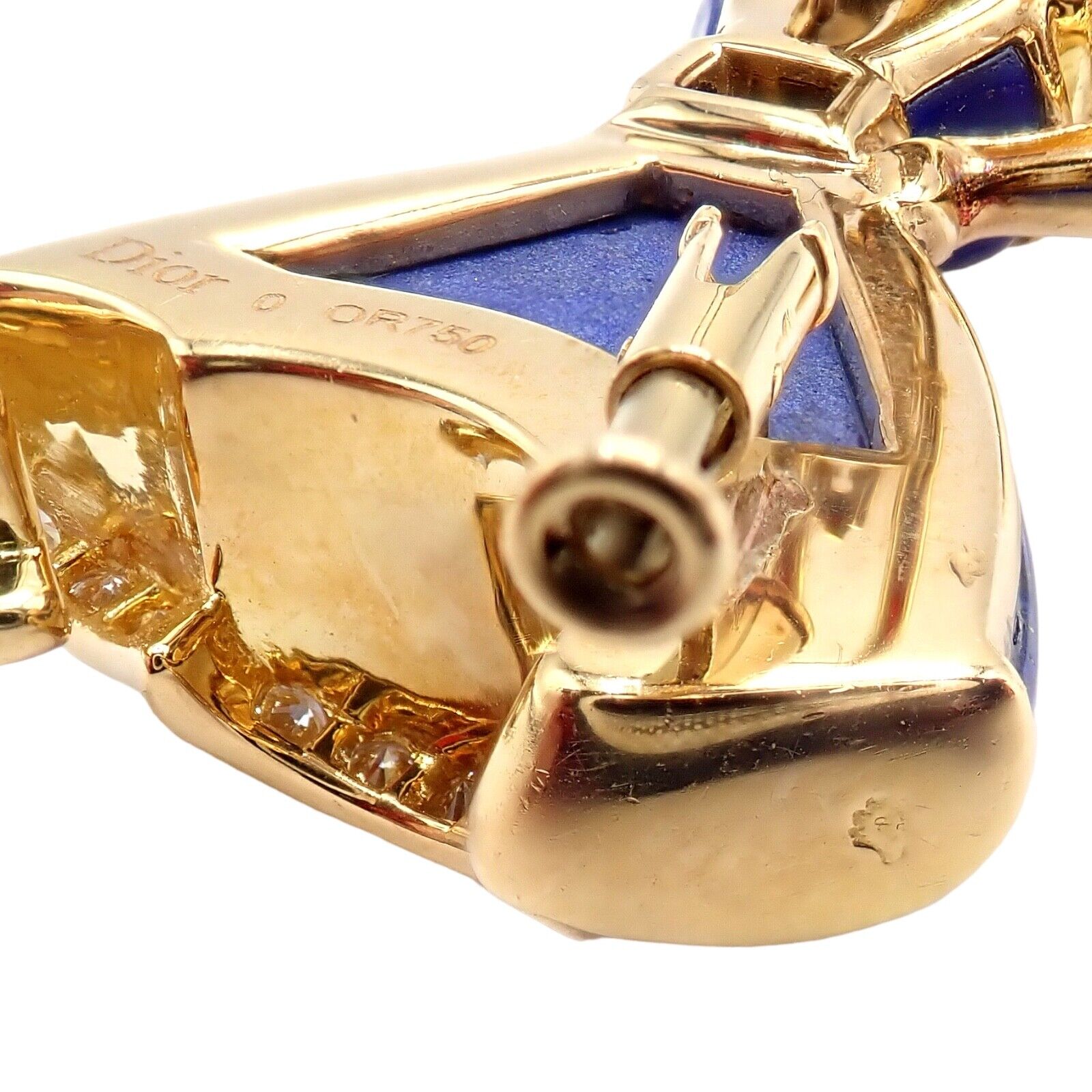 Authentic! Christian Dior 18k Yellow Gold Diamond Lapis Lady Dior Broo