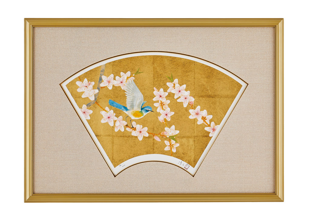 真作】 上村淳之 「花鳥」 リトグラフ 7/100 直筆サイン 印章