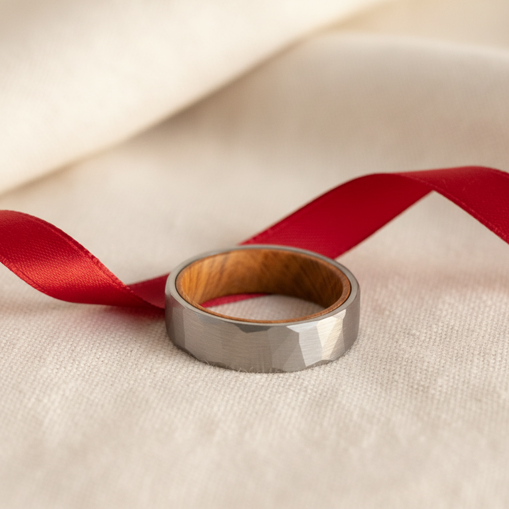 The Cask | Silver Tungsten Whisky Barrel Wedding Ring | Forge & Lumber