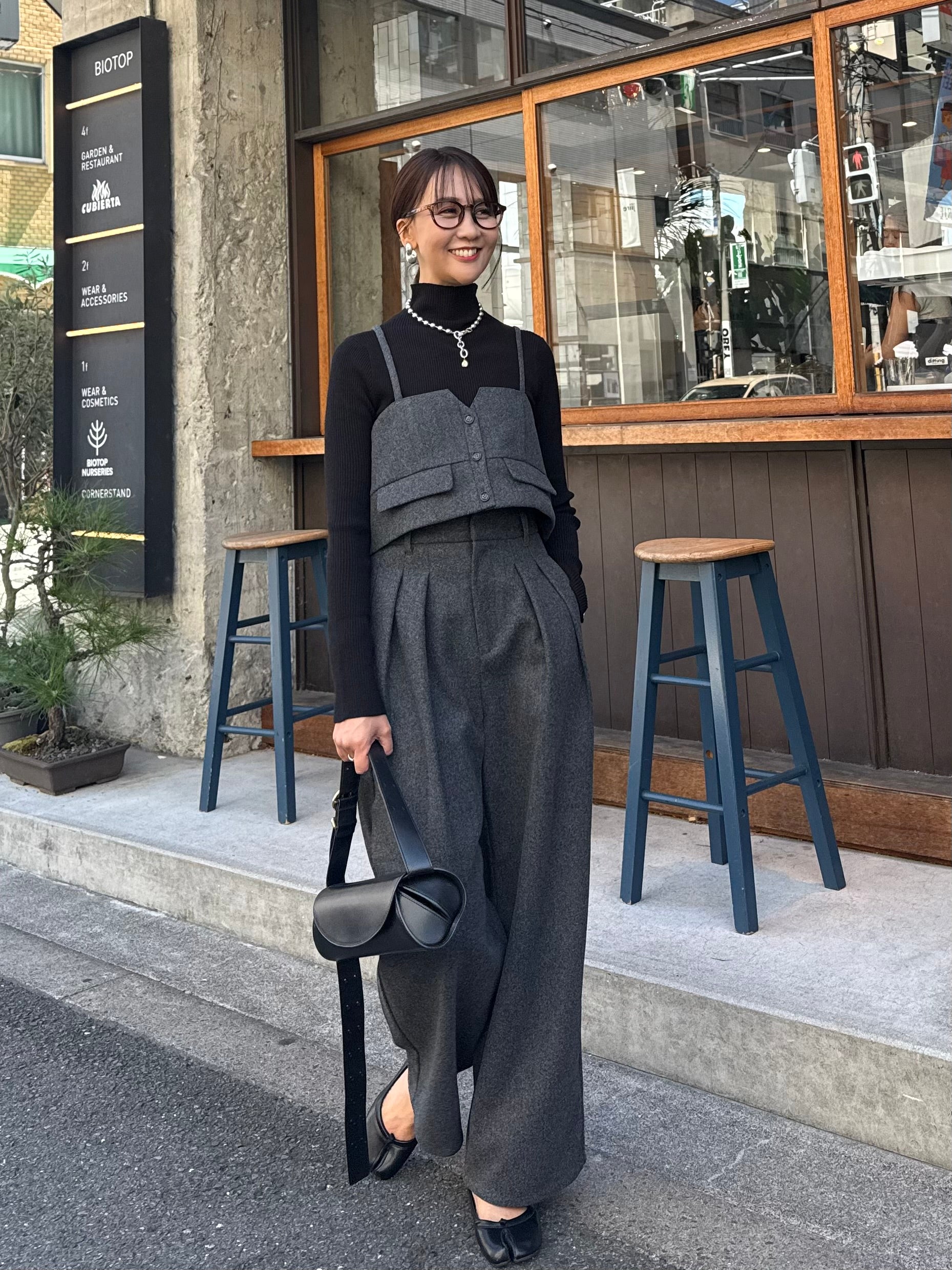 SET]ウールライクビスチェ / チャコール + ウールライクタックワイド