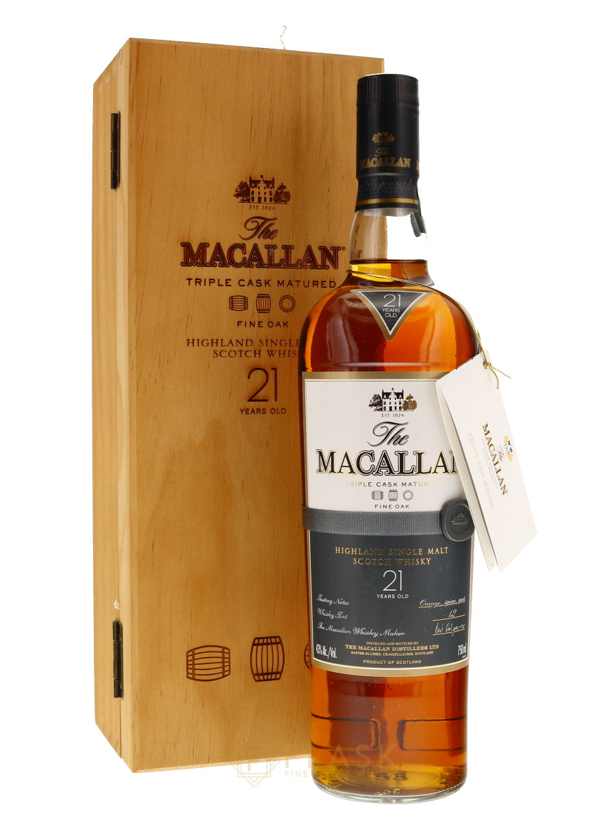 Buy Macallan Fine Oak 21 Year Old Wood Box | Flask Wines