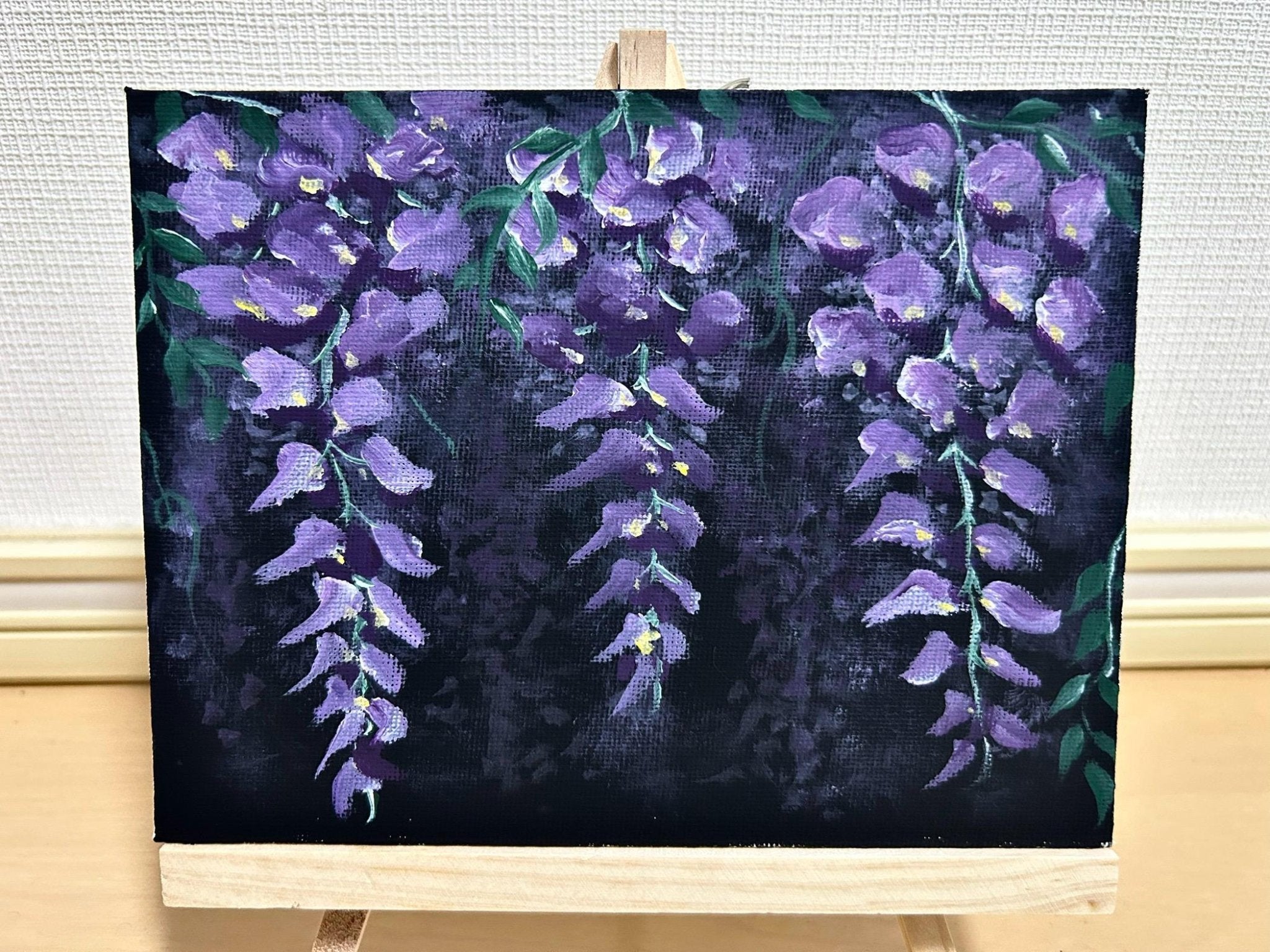 花柄アクリル絵画 藤の花 藤 藤の絵 藤柄 テクスチャーアート