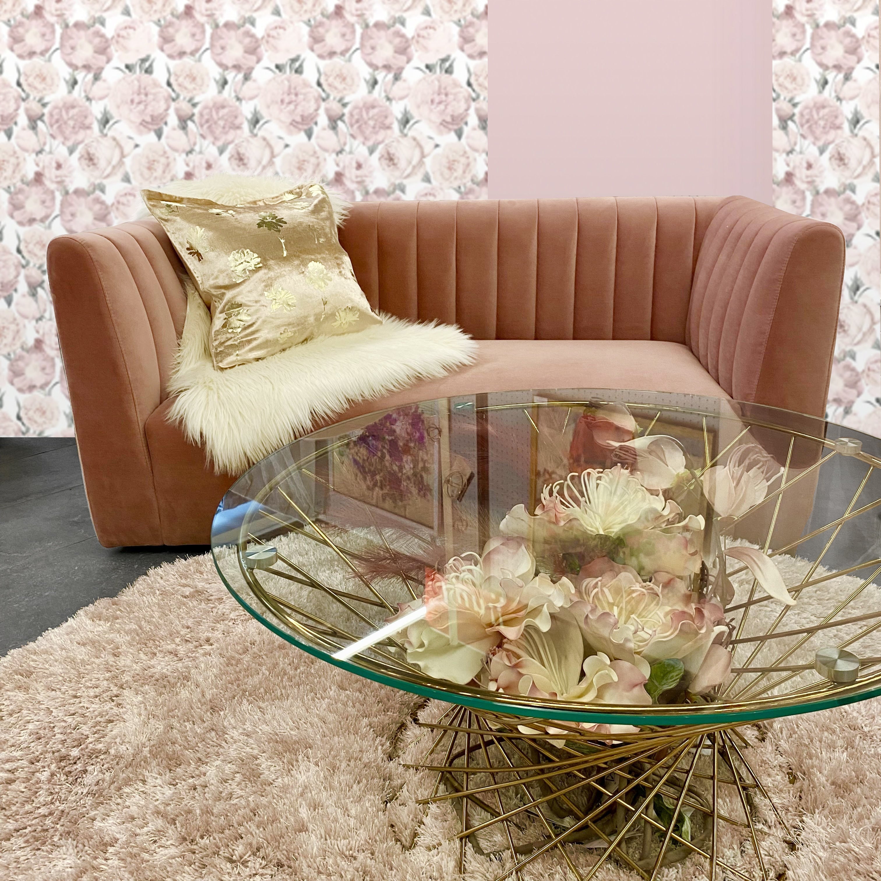 Francfranc 円形マーリアコーヒーテーブル ガラスゴールドフレーム