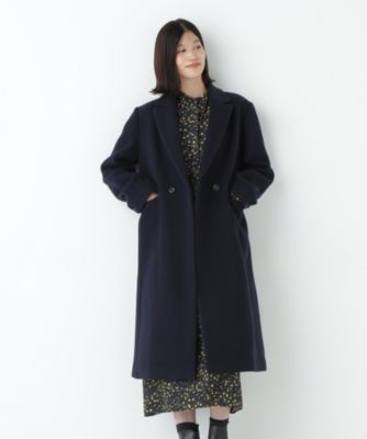 human woman ウールリバー チェスターコート チェック×ネイビー M