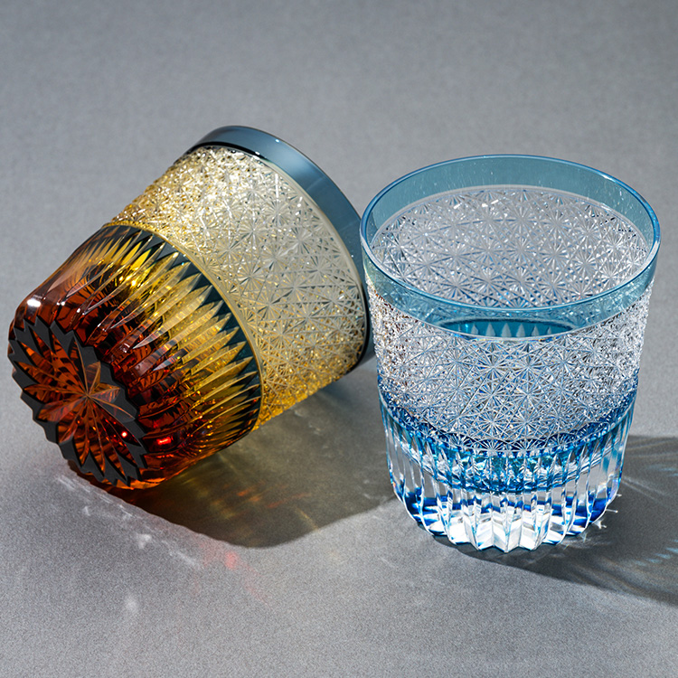 門脇硝子加工所 江戸切子 花瓶 オレンジと琥珀色 江戸切子 クリスタル