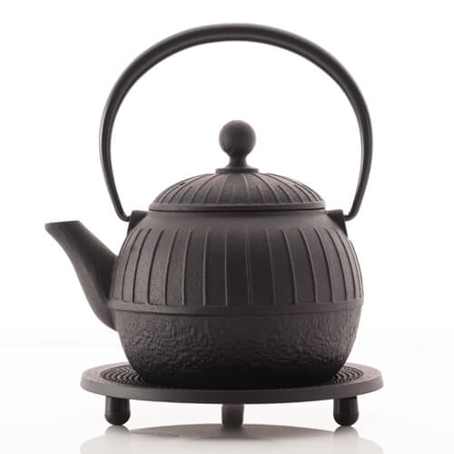OIGEN】【セット】南部鉄器 急須／千草（黒）＆瓶敷／アラレ14cmセット