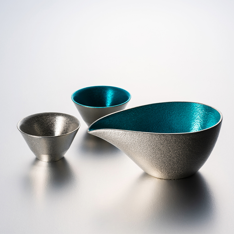 能作】片口 - 小 + 盃 - 喜器 - II 酒器セット 別注「fujimaki blue