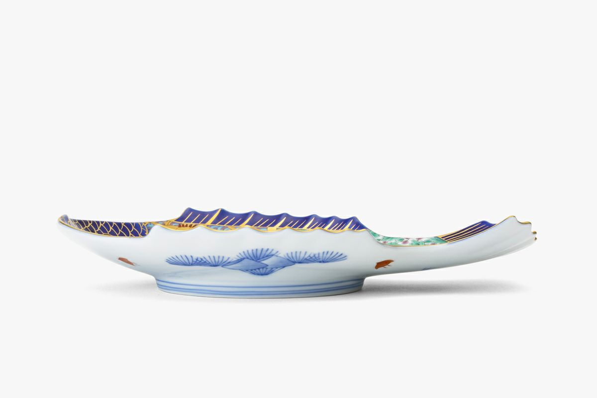 深川製磁 古伊万里鳳凰割地紋 魚型皿 古伊万里鳳凰割地紋 魚型皿
