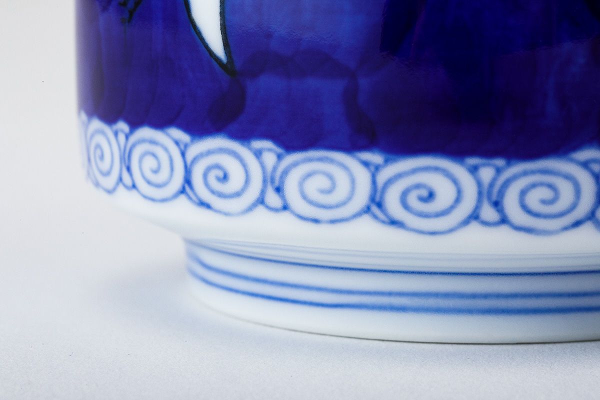 時代 深川製 染付三ツ盃 木箱付 直径11.6/9.6/7.9㎝ 時代 深川製 染付