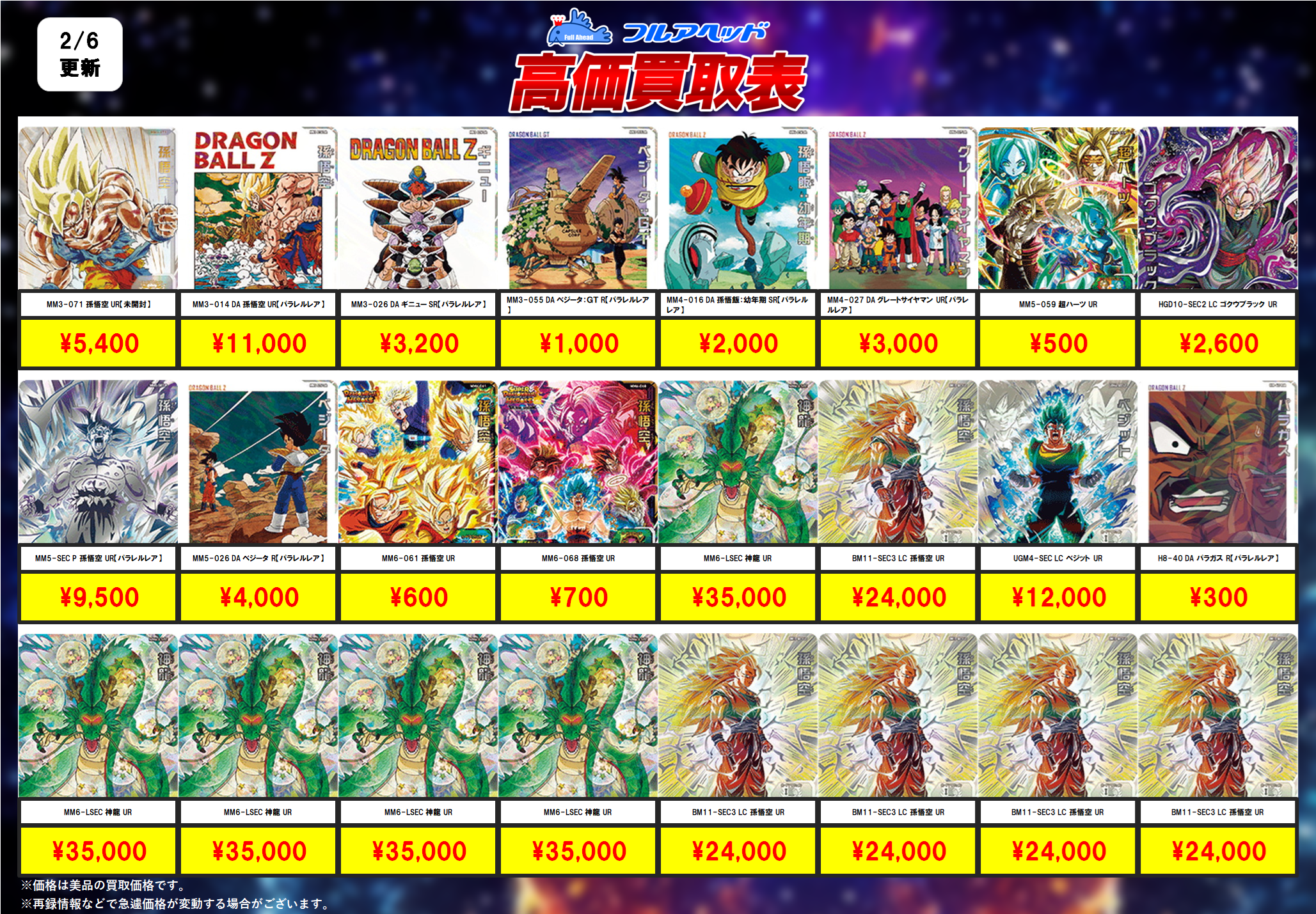 スーパードラゴンボールヒーローズ – 【フルアヘッド】高価買取表