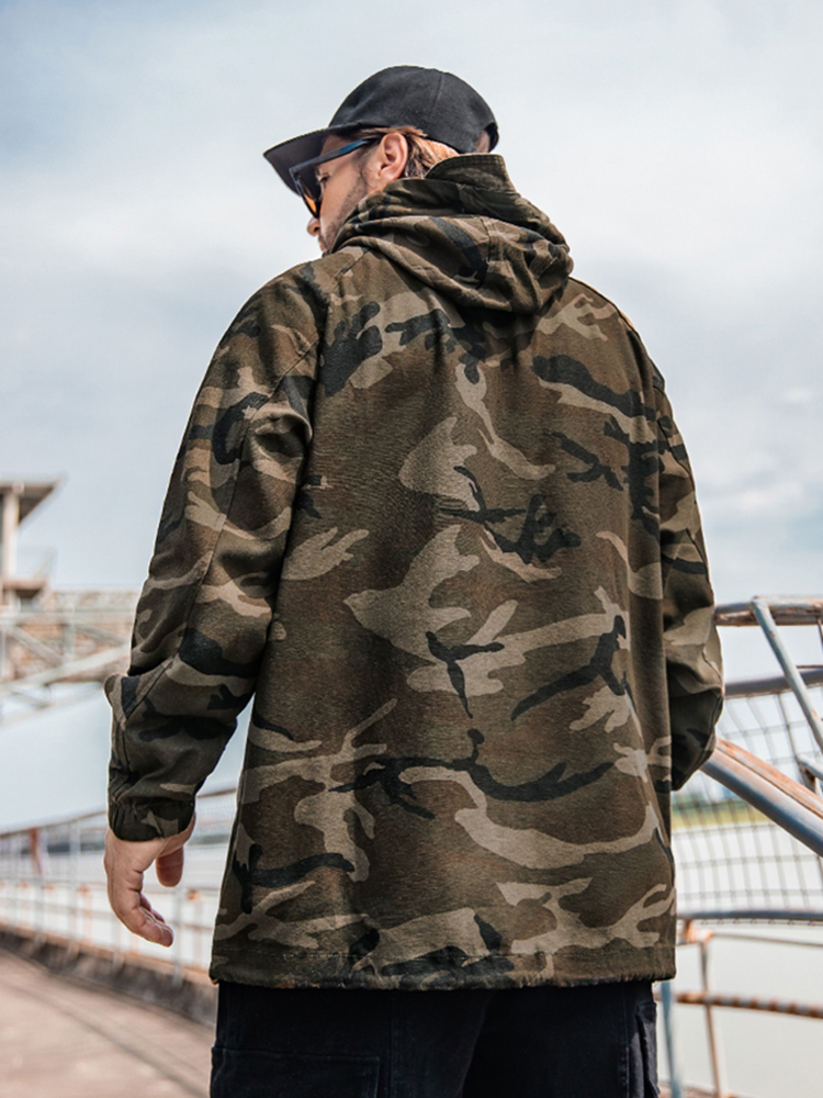 フード付き迷彩プルオーバージャケット ミリタリージャケット メンズ