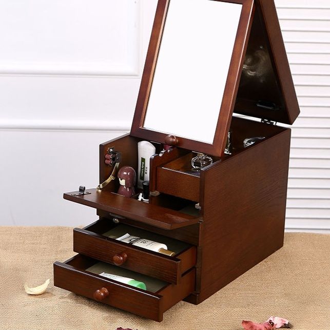 メイクボックス 鏡付き多段引き出し木製メイク収納ボックス メイク