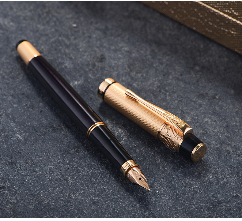 ナチュラル】木目調 装飾キャップ 14金 ピンクゴールド 細字 万年筆