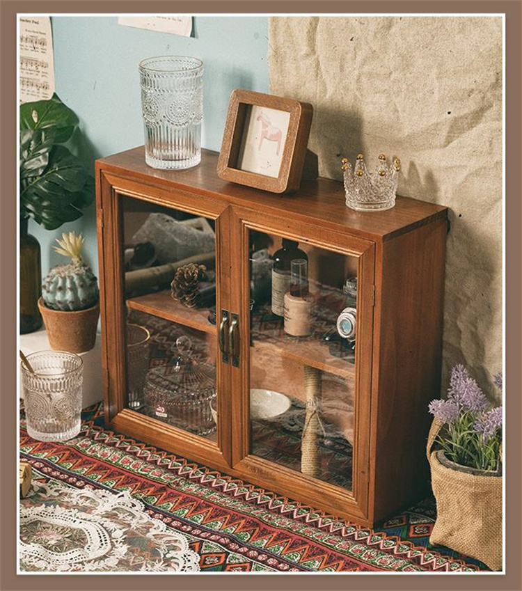 グッズ収納 収納ケース 木製ガラス扉付き収納ケース 三段棚 家庭用
