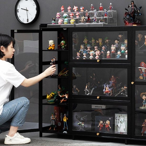 フィギュアケース 五段式木製フィギュア収納棚ガラス扉付き 大型 小型