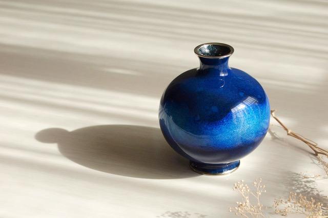 七宝焼 七宝花瓶 七宝壺 花生 蒼々の譜 女性作家作品 七宝焼七宝花瓶