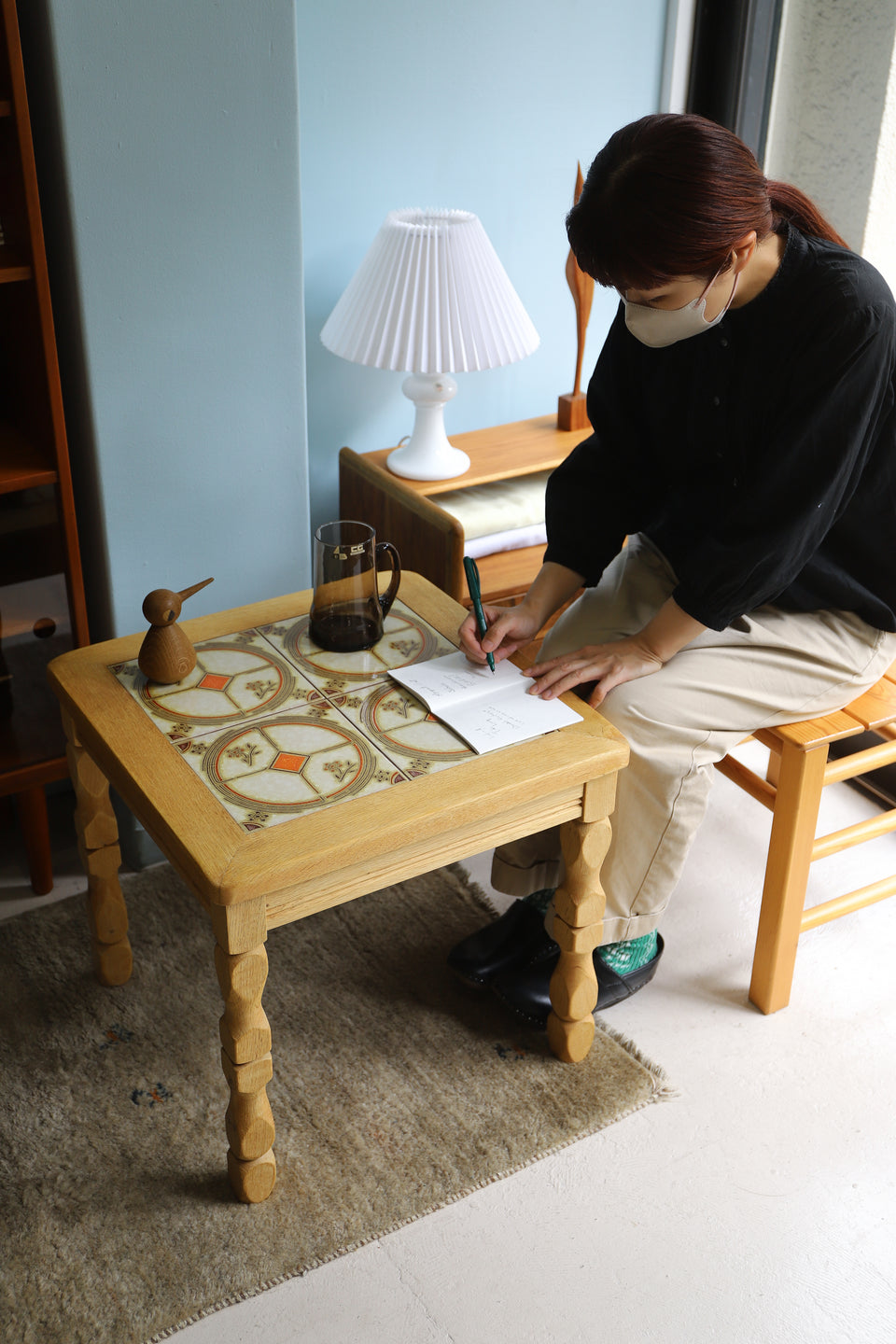 デンマークヴィンテージ タイルトップサイドテーブル オーク材 北欧