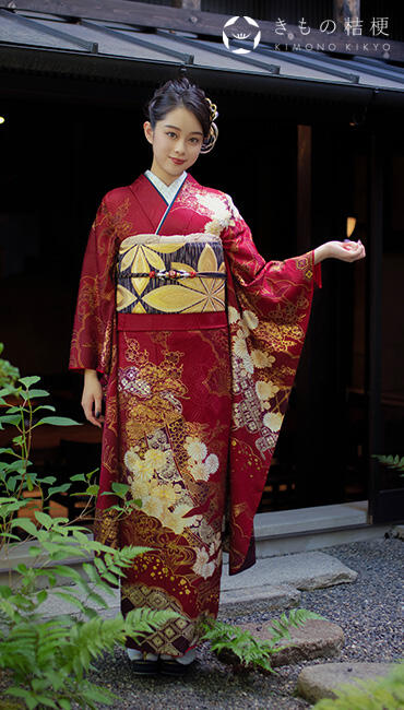 振袖フルセット 総絞り 赤黒 正絹 美品