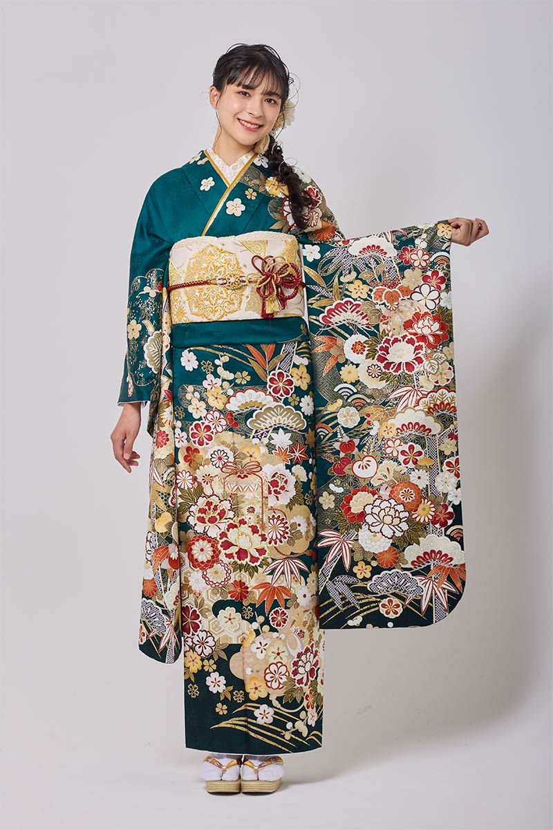 MK-1508】華やかな花々が咲き誇る深緑の振袖 | MK振袖スタイル | 振袖