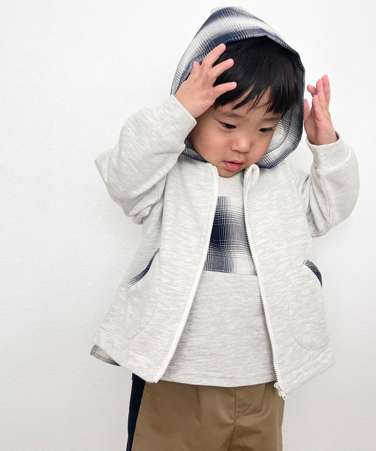オンブレーチェック使い パーカブルゾン(ベビーサイズ)（23-46CG05-204