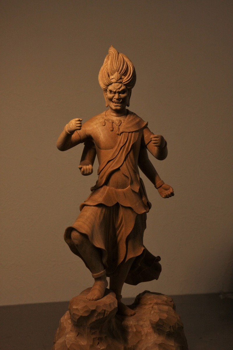 修縁堂】最高級 木彫仏像 烏枢沙摩明王立像 彫刻 一刀彫 天然木檜材